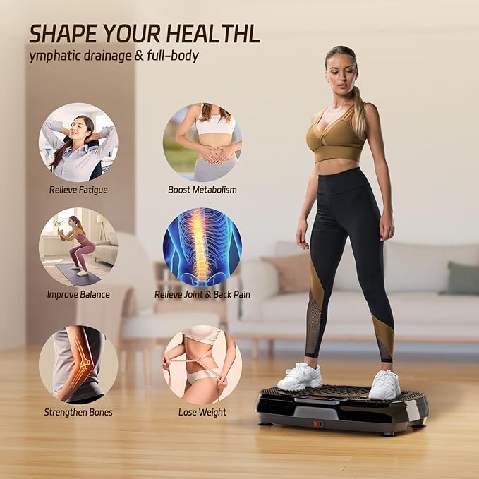 Vibration Plate Exercise Machine: TISSCARE Weight Loss and Lymphatic Drainage Vibrating Plates, Whole Body Workout Sculpting Platform for Home Fitness Fat Burner for Women Men