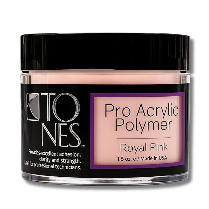 Tones Pro Acrylic Nail Powder, Royal Pink (Soft, Creamy Pastel Pink), (1.5 Fl Oz) - Long-Lasting & Non-Yellowing Polymer for Salon Quality Nail Extensions & 3D Art