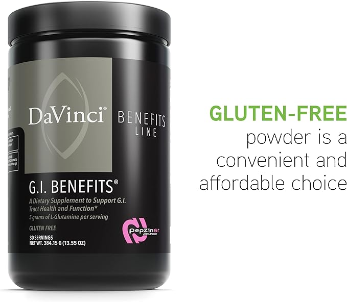 DAVINCI Labs GI Benefits - Digestive Health Supplement Powder with Zinc & L-Glutamine* - Support Immune System & Healthy Digestion* - Gut Health Supplement for Men & Women - 30 Servings (384.15 g)