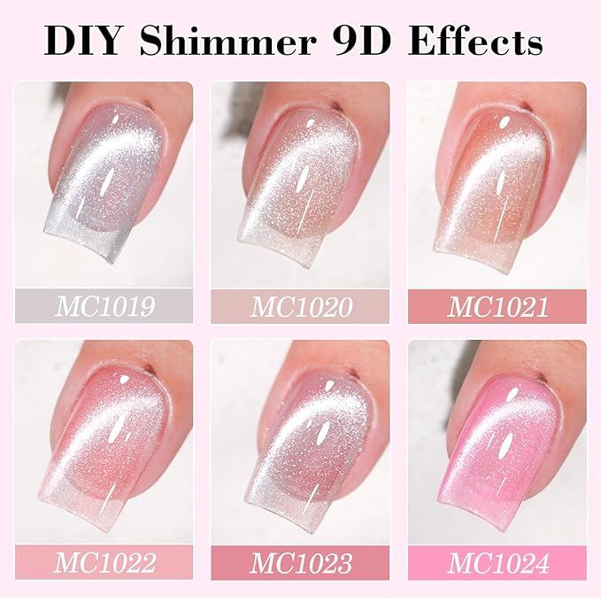 Double Rhythm 6 Colors Cat Eye Gel Polish Set Shimmer Glitter with Magnet Holographic Reflective Magnetic UV Nail Art Kit (6-Kit 14)