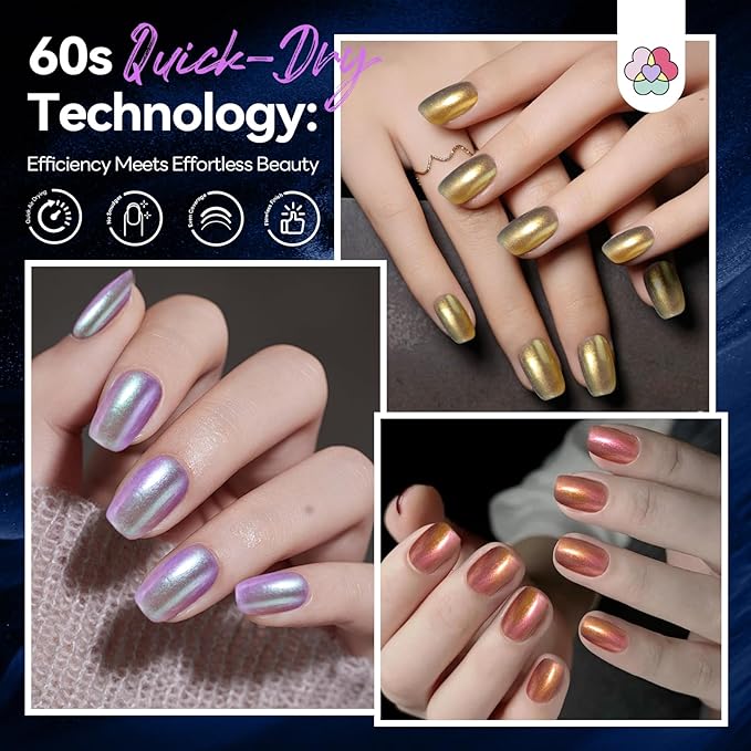 SAVILAND Chameleon Nail Polish Set: 12-Free Holographic Nail Polish Quick Dry 6 Colors Ultra Chrome Color Shifting Fingernail Polish Set Metallic Galaxy Nail Art DIY Christmas Gift For Women