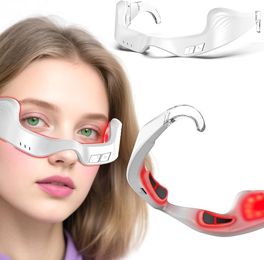 Red Light Eye Massager,Red Light Glasses,Under Eye Light Therapy Device,Red Light Beauty Device Eye Massage Light-Weight,Reducing Dark Circles,Puffiness,Wrinkles,Relieve Eye Bags,Eye Fatigue (Milky)