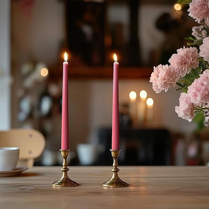 6 PK 10" Classic Taper Candles, Old Rose Pink, 7-8 Hours Long Burning, Unscented Tall Candlesticks