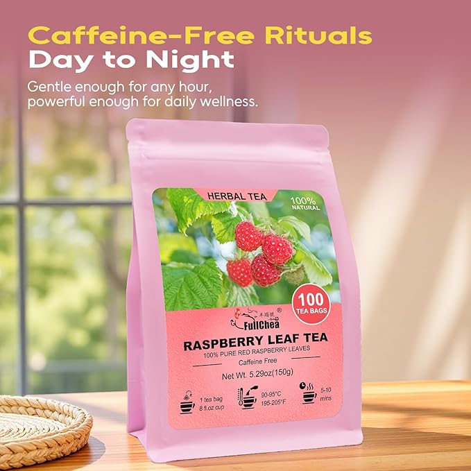 FullChea - Raspberry Leaf Tea Bag, 100 Count - Natural Pregnancy Tea for Women's Wellness, Menstrual Cycle & Uterine Health - Pure Red Raspberry Leaves - Non-GMO - Caffeine-free