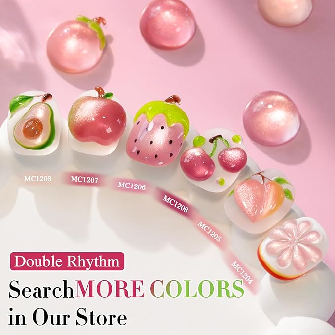 Double Rhythm 0.5 OZ Cat Eye Gel Polish with Magnet 15ML Holographic Glitter Shimmer Translucent Jelly Color Magnetic Nail Polish Salon DIY at Home (Peach Purple-MC1208)