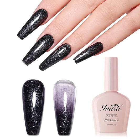Imtiti 10ml Black Blue Glitter Gel Nail Polish Long Lasting Soak Off UV Led Fall and Winter Gel Polish Salon DIY at Home Gift for Women 1Pcs