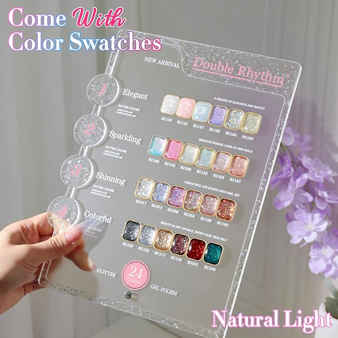 Double Rhythm 28Pcs 0.5Oz Glitter Gel Nail Polish Set Same Color Same Bottle Soak Off Kit Nail Art Manicure Salon DIY at Home (Sparkle Pearl Shimmer Collection-T24-9)