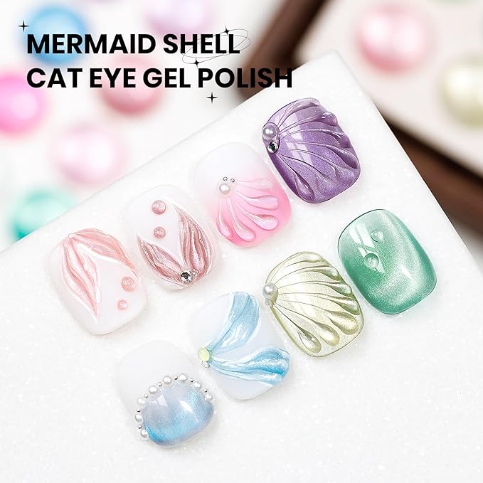 Aurora Magnetic Cat Eye Gel Nail Polish 12 Colors Mermaid Shimmer Glitter Cateye Gel Polish Spring Summer Colors Cat Eye Manicure Gift Soak Off Lamp Salon DIY at Home