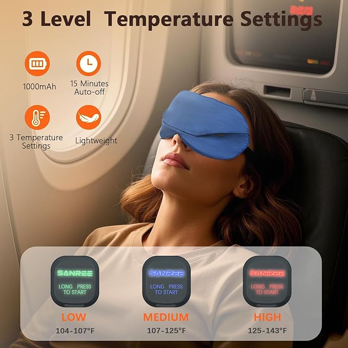 Heated Eye Mask, Warm Eye Compress for Dry Eyes Blepharitis Stye Moist Hot Relief, Electric Blackout Cordless Heating Pad for Traveler Computer Tied Eyes,Washable Rechargeable Sleeping Mask for Gift