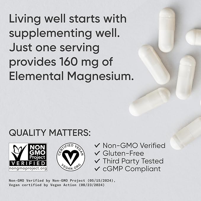 Sports Research® Magnesium Glycinate - Supports Restful Sleep & Enzymatic Processes - 160 mg Chelated Magnesium - Vegan Capsule - 180 Count