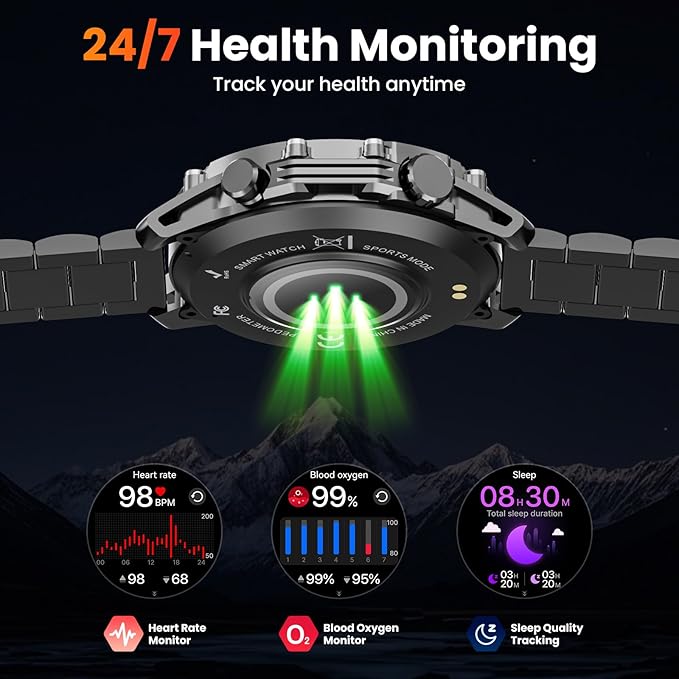 Hwagol Smart Watch Gifts for Dad(Calls/Answer),1.52'' Military Smart Watches for Men for Android iPhone,100+ Sport Modes/Heart Rate/Sleep Monitor Fitness Tracker,Two Accessories and Three Bands Kits