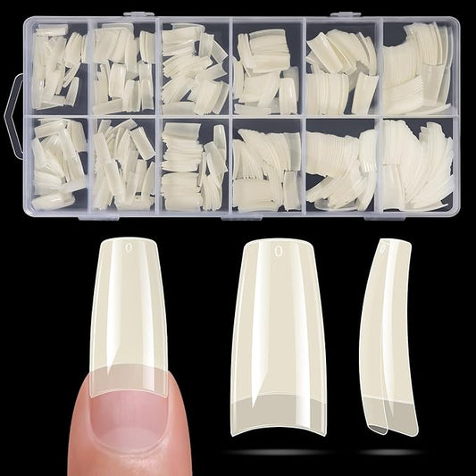 krofaue 504PCS French Nail Tips - Soft Gel Half Cover Fake Nails 12 Sizes Acrylic Square False Tips Natural French Tip Press On Nails Gift for Nail DIY & Salon