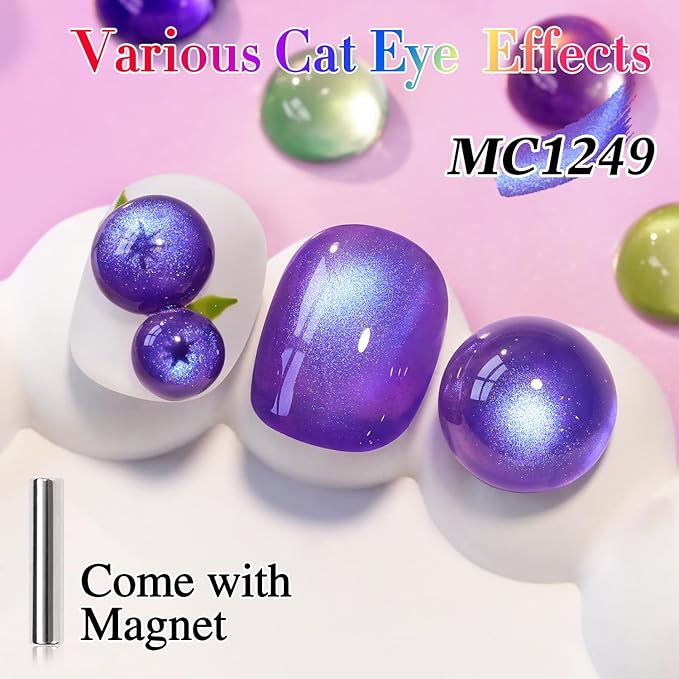 Double Rhythm 0.5 OZ Cat Eye Gel Polish with Magnet 15ML Holographic Glitter Shimmer Translucent Jelly Color Magnetic Nail Polish Salon DIY at Home (Navy Blue-MC1249)