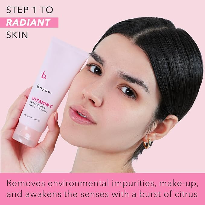 Beyou. All Day Glow Korean Skincare Bundle - K-Beauty Vitamin C Face Cleanser + Caffeine Eye Cream + Skin Booster Hyaluronic Acid Oil-Free Gel Moisturizer - 3-Step Skin Care Holiday Gift Set