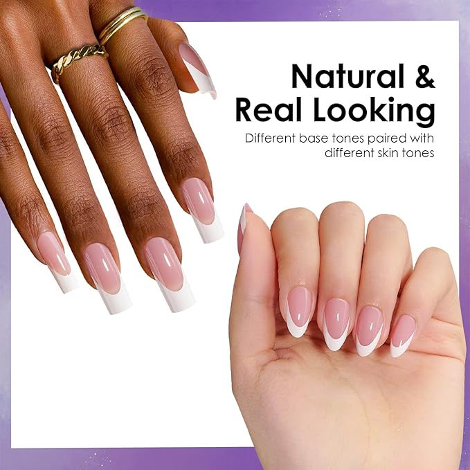 Canvalite French Tip Press on Nails - 300Pcs Pre-Colored Short Gel Nail Tips, Quick and Easy Almond Fake Nails With Designs, DIY French Tip, Pink White
