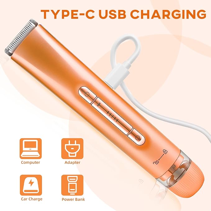 Bikini Trimmer for Women,Dual Head Shaver, IPX7 Waterproof, Compact Travel Design Bikini Shaver for Public Hair, Facial and Body(Orange)