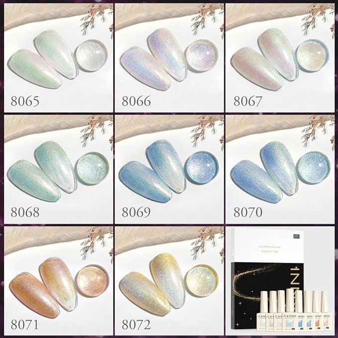CANNI 8 Pcs 9 ML Glitter Gel Nail Polish Set, Shimmer Sparkly Gold Blue Yellow Purple Green Colors Gel Polish Kit Soak Off Led Manicure Salon DIY Gifts