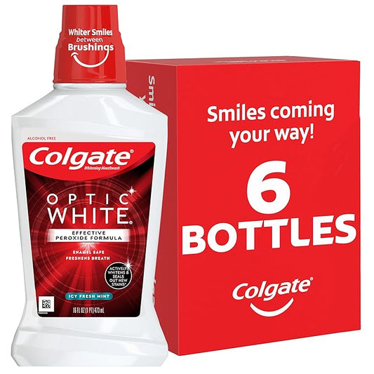 Colgate Optic White Whitening Mouthwash, Fresh Mint - 473 mL (6 Pack)