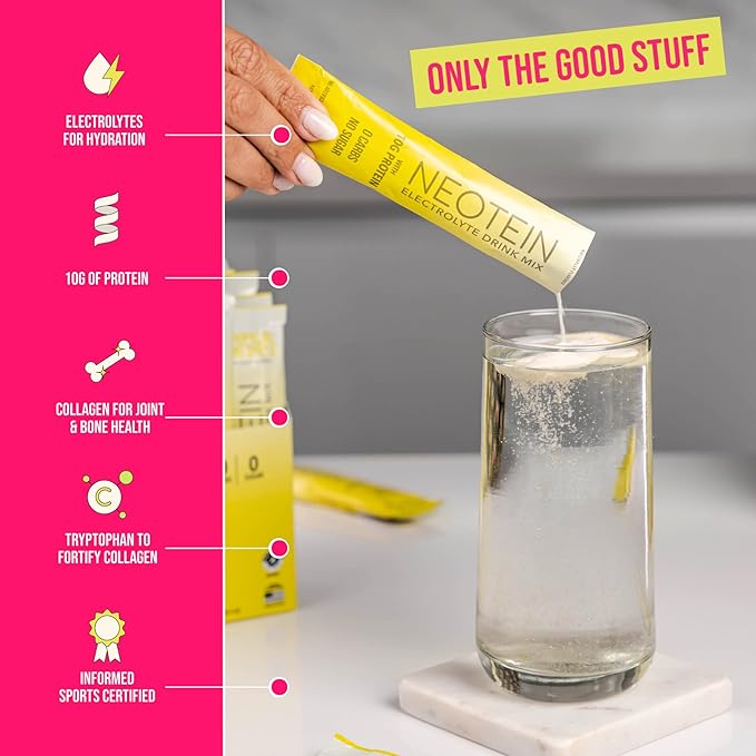 NEOTEIN: Electrolyte Powder Packets with 10g Protein & Collagen - Hydration Packets - Zero Sugar, NO Fillers, NO Carbs | Tropical Pineapple | 40 Calories | Keto & Paleo | Pack of 15