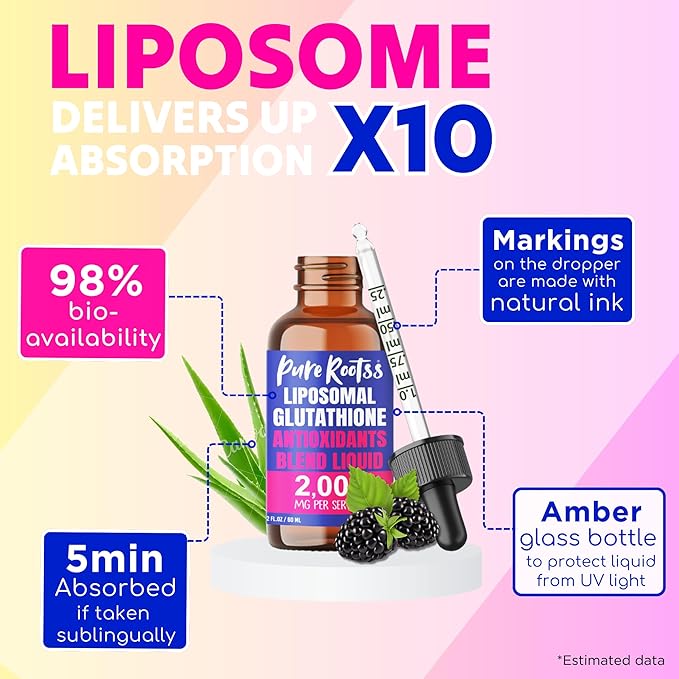 Liposomal Glutathione Liquid Supplement, 98% Absorption, with Vitamin C, L- Glutathione, 2 Fl Oz (Pack of 1)