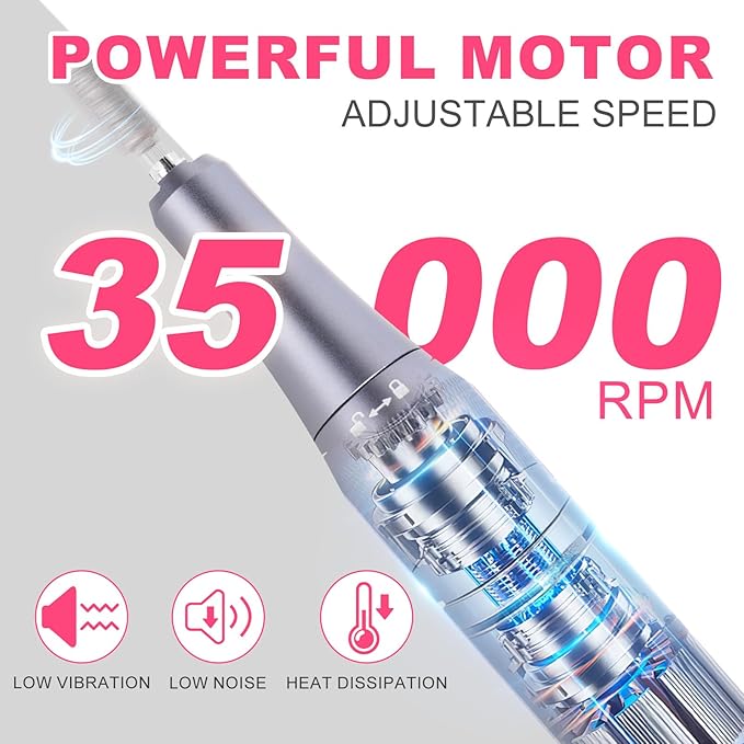 MEKK Nail Drill Kit,35000RPM Electric Nail Drill Professional Electric Nail File with 12PCS Bits,Anti-Shaking Cordless E Filer for Nails,Home & Salon(Sliver)