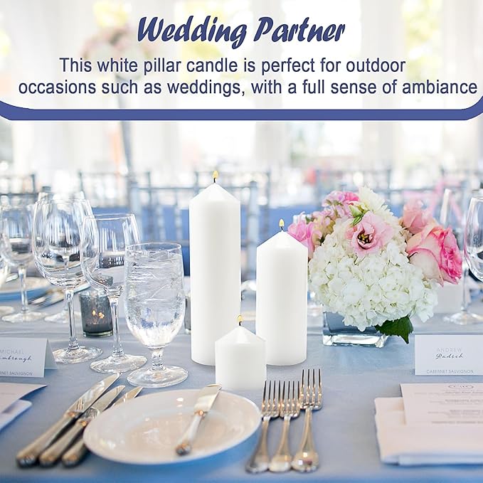 18 Pcs White Pillar Candles Bulk Set，2x3 2x6 2x8 Inch - 12 Each Size，Hurricane Candles，Dripless Unscented Smokeless，Gives You a Better Atmosphere When Organizing an Event Party.