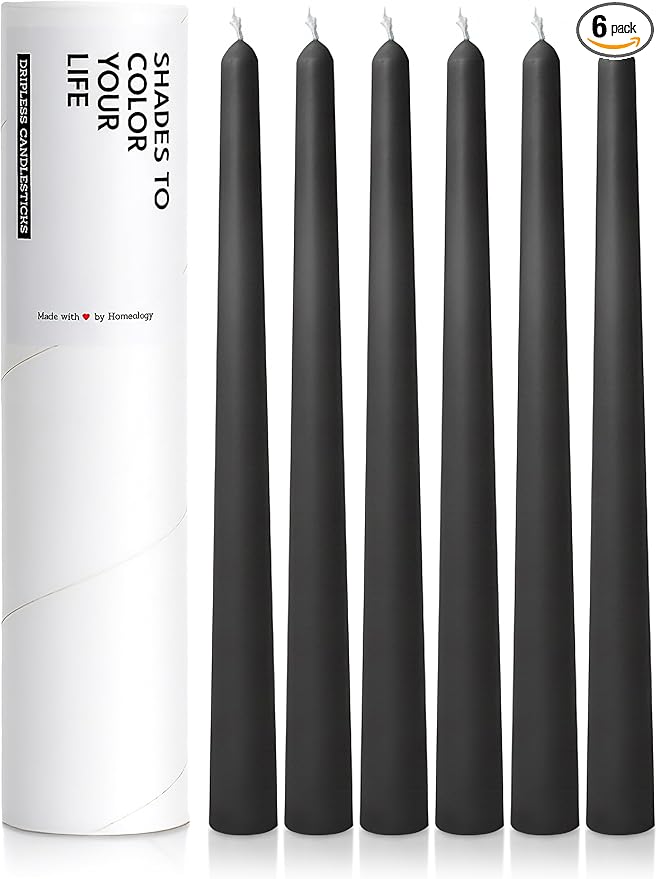 6 PK 10" Classic Taper Candles, Black, 7-8 Hours Long Burning, Unscented Tall Candlesticks
