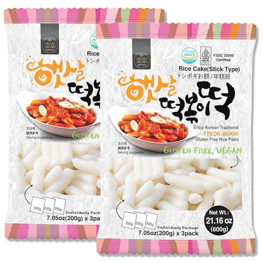 Korean Rice Cake Tteokbokki Stick – 2 Pack (3 Individual Package X 2 Pack) Vegan, Non-GMO, Gluten Free, Tteok Rice Cakes Food Pasta 21.16 oz Per Pack