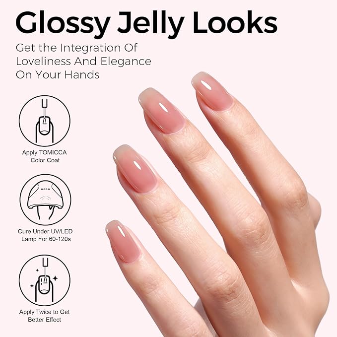 TOMICCA Gel Nail Polish - Jelly Light Pink, Quick Dry, Soak Off U V Jelly Nail Art Neutral Manicure