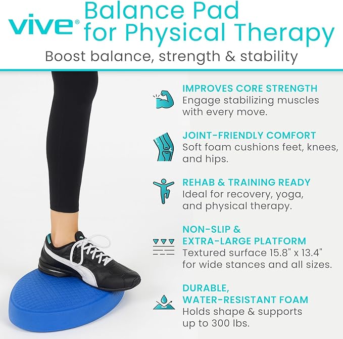Vive Oval Balance Pad - Wobble Cushion For Physical Therapy And Rehabilitation Equipment - Soft Stability Trainer Foam For Workouts, Yoga, Core Strength And Pilates - Device For Women, Men And Kids
