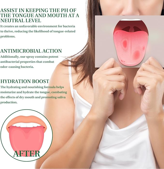 Tongue Repair Spray, Oral Care Mist with Mint Extract, Castor Oil, Lemon Extract for Dry Mouth, Fresh Breath, pH Balance