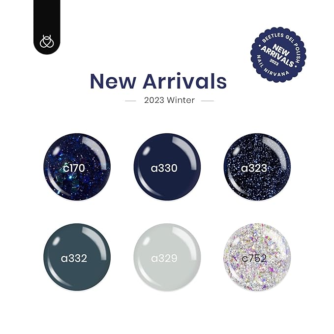 Beetles Blue Gel Polish Set - Winter Glitter Dark Navy Blue Sliver Gel Nail Polish, 6 Colors Soak off Nail Uv Lamp Manicure Gift for Women