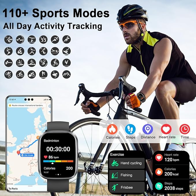 AI Smart Watch with ChatGPT, 1.91" Bluetooth Calling Smartwatch for Men Women, 110+ Fitness Modes Activity Tracker, Heart Rate/Sleep/Calorie Monitor, IP68 Waterproof Step Counter for Android iOS