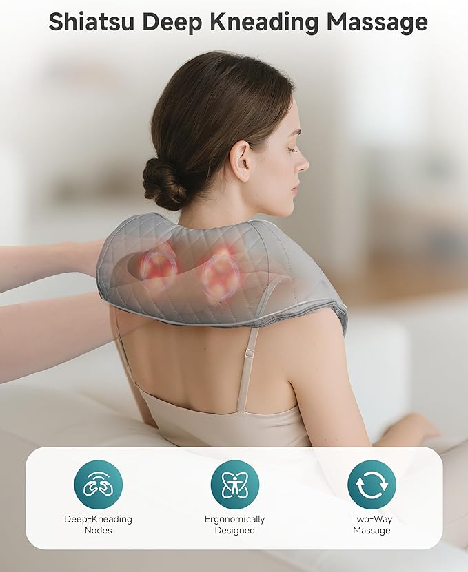 Cordless Neck Massager with Heat, Rechargeable Shiatsu Neck Back Massager for Pain Relief Deep Tissue, 4D Knead Shoulder Massager Pillow, with Portable Carry Bag, Gifts/Presents for Mom, Dad