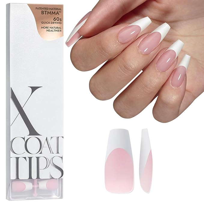 BTArtboxnails False Nail Tips - French Tip Press on Nails Pink Medium Coffin XCOATTIPS, No Need to File Fake Nails for Nail Art DIY