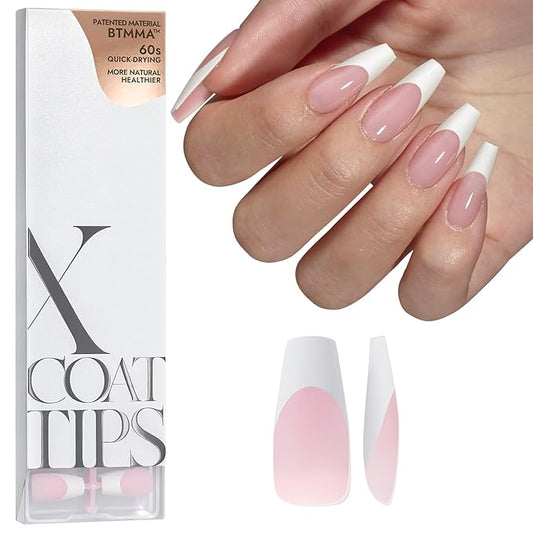 BTArtboxnails False Nail Tips - French Tip Press on Nails Pink Medium Coffin XCOATTIPS, No Need to File Fake Nails for Nail Art DIY