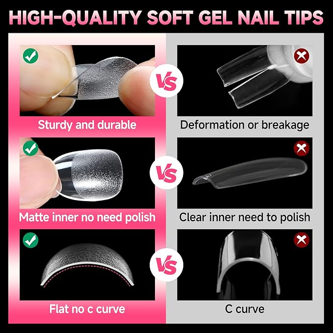 UNA GELLA Oval Round Nail Tips Pre-shaped Half Matte 120pcs Short Oval Round Soft Gel Nail Tips Full Cover Clear Acrylic Fake Nails for Press on Nail Extensions Home DIY Salon 12 Sizes