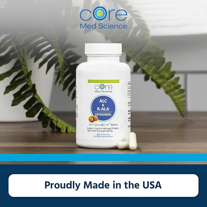 Core Med Science Liposomal ALC & R-ALA Supplement Capsules - Acetyl-L-Carnitine (900mg) & R-Alpha Lipoic Acid (75mg) - Promotes Energy & Focus - Supports Mental Function & Memory Cognition (60 Count)