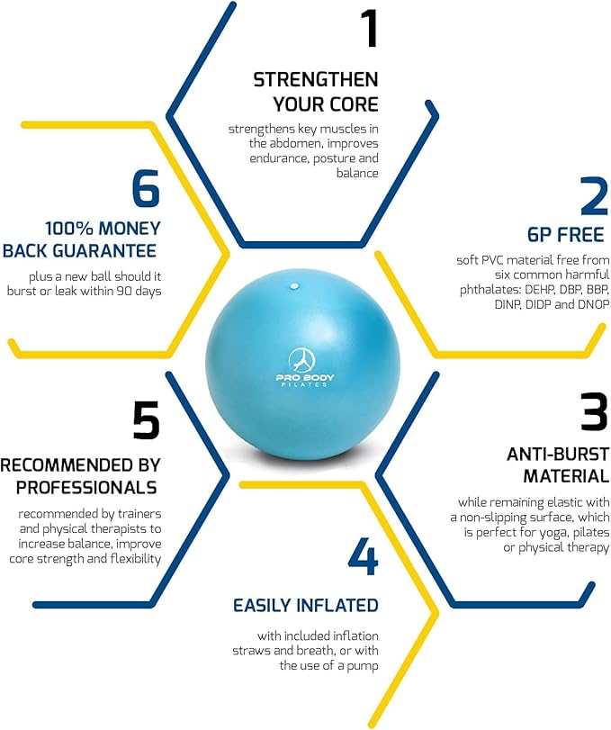 ProBody Pilates Small Exercise Ball - 9 Inch Workout Ball for Stability, Barre, Yoga, Core & Physical Therapy