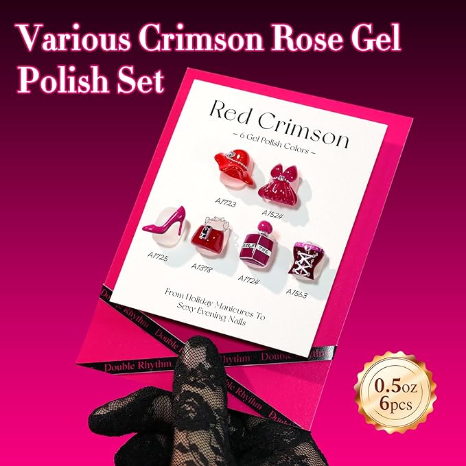 Double Rhythm 6 Pcs 15 ML Gel Polish Set Same Color Same Bottle Soak Off Gel Polish Kit Nail Art Manicure Salon DIY at Home for Women (Burgundy Cherry Rose Purple -T6-73)