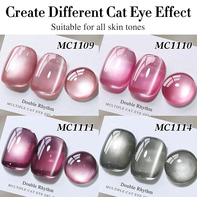 Double Rhythm 6 Colors Cat Eye Gel Polish Set Shimmer Glitter with Magnet Holographic Reflective Magnetic UV Nail Art Kit (6-Kit 40)