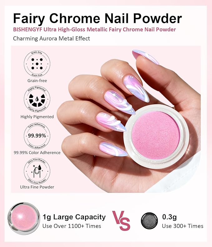 Gold Chrome Nail Powder - 6pcs Sparkly Laser Holographic Nail Powder Metallic Mirror Effect Pink Nail Chrome POwder, White Pearl Pigment Holo Iridescent Glitter Dust Kit, Nail Art Decoration