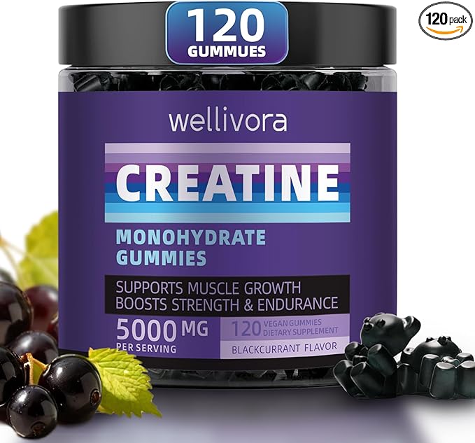 Creatine Monohydrate Gummy - 5000mg per Serving, 120 Count - Supports Muscle Strength, Endurance, and Energy - Delicious Blackcurrant Flavor - Gluten-Free, Vegan-Friendly