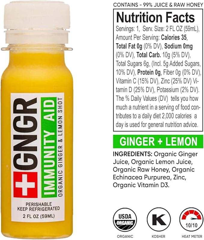 +GNGR Immunity Sampler Organic Ginger Wellness Shots - Premium Ginger Shots for All Natural Digestive Support and Immune Support, Digestive Aid, Gut Cleanse and Detox (2 Oz, Pack of 12)