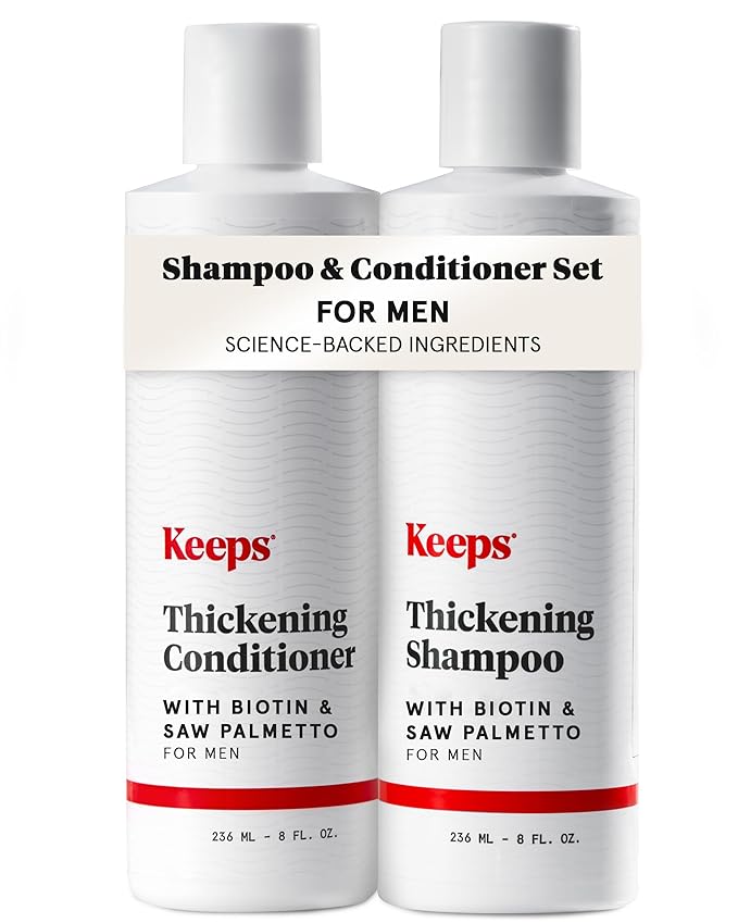 Keeps Hair Loss Shampoo & Conditioner Set For Men - Mens Hair Care for Fuller, Thicker Looking Hair - Thinning & Hair Growth Product - DHT Blocker - Infused with Biotin, Caffeine & Saw Palmetto - 8 oz