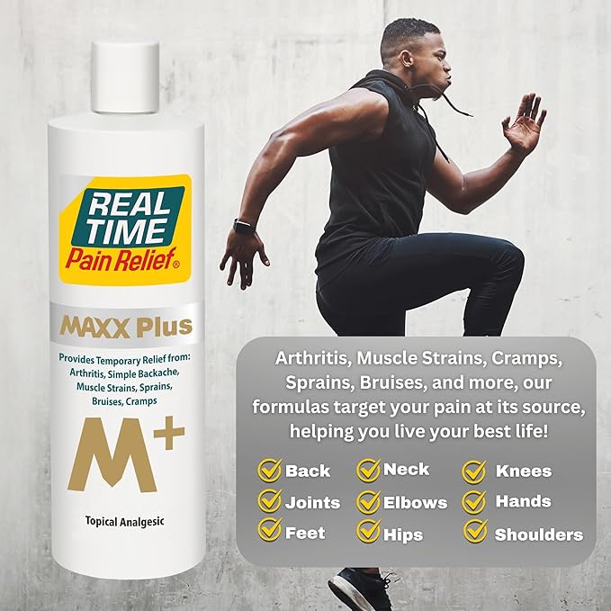 Real Time Pain Relief MAXX Plus - 16oz Bottle | Intensive Formula with 19 Natural Ingredients Including Hemp Oil | Fast-Acting Relief for Muscle Pain, Arthritis, Backaches, and More