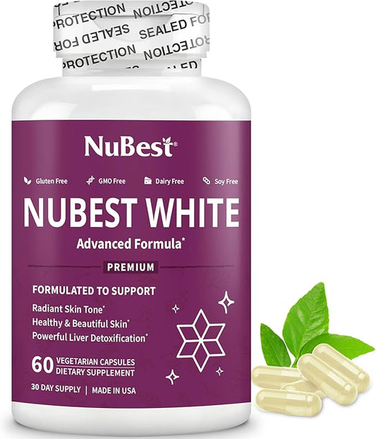 NuBest White - Glutathione 400mg & Milk Thistle Extract - Skin Brightening Supplement - Helps Beautiful and Radiant Skin - Antioxidant Supplement & Detoxification | 1 Month Supply