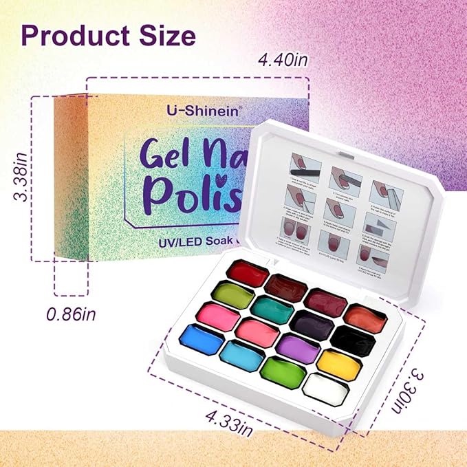 Gradient Painting Gel, 16 Bright and Dark Colors Ombre Gel Nail Polish for Pigment Pat Pink Blue Brown Aura Nails, French Manicure DIY Nail Art Long-lasting No-wipe Palette Daily Life