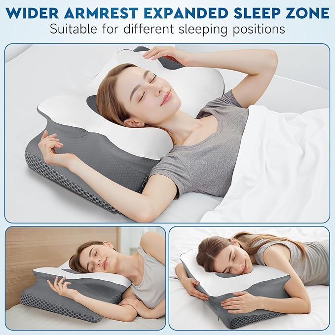 Cervical Neck Pillow, Memory Foam Neck Support Pillows for Sleeping, Shoulder Pillow for Side Sleepers, Back Stomach Sleepers, CertiPUR-US Certified, Standard Size, Grey