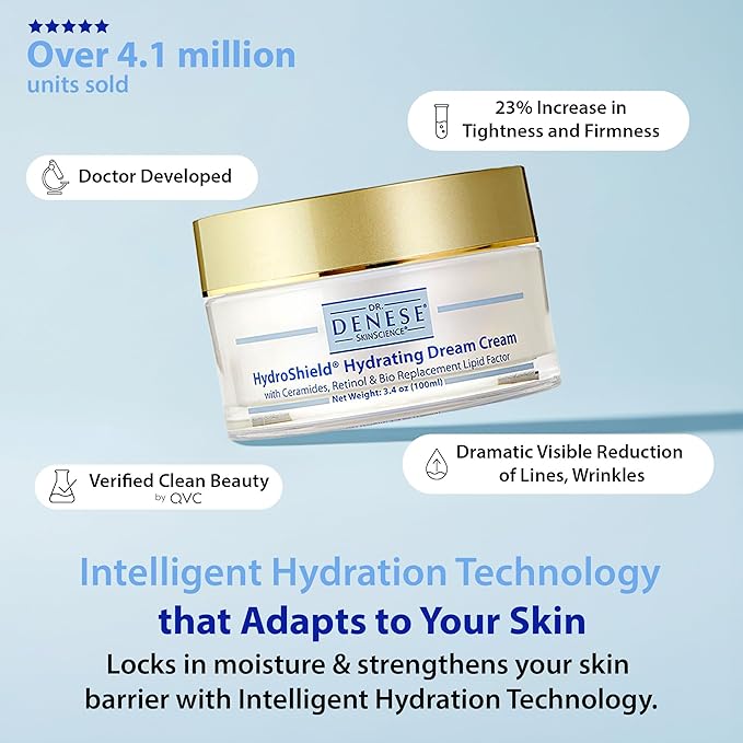 SkinScience HydroShield Dream Cream 3.4 oz – Advanced Moisturizer with Retinol, Peptides and Ceramides for Smooth Radiant Skin, Improved Elasticity and Deep Hydration – Doctor Developed, Cruelty Free
